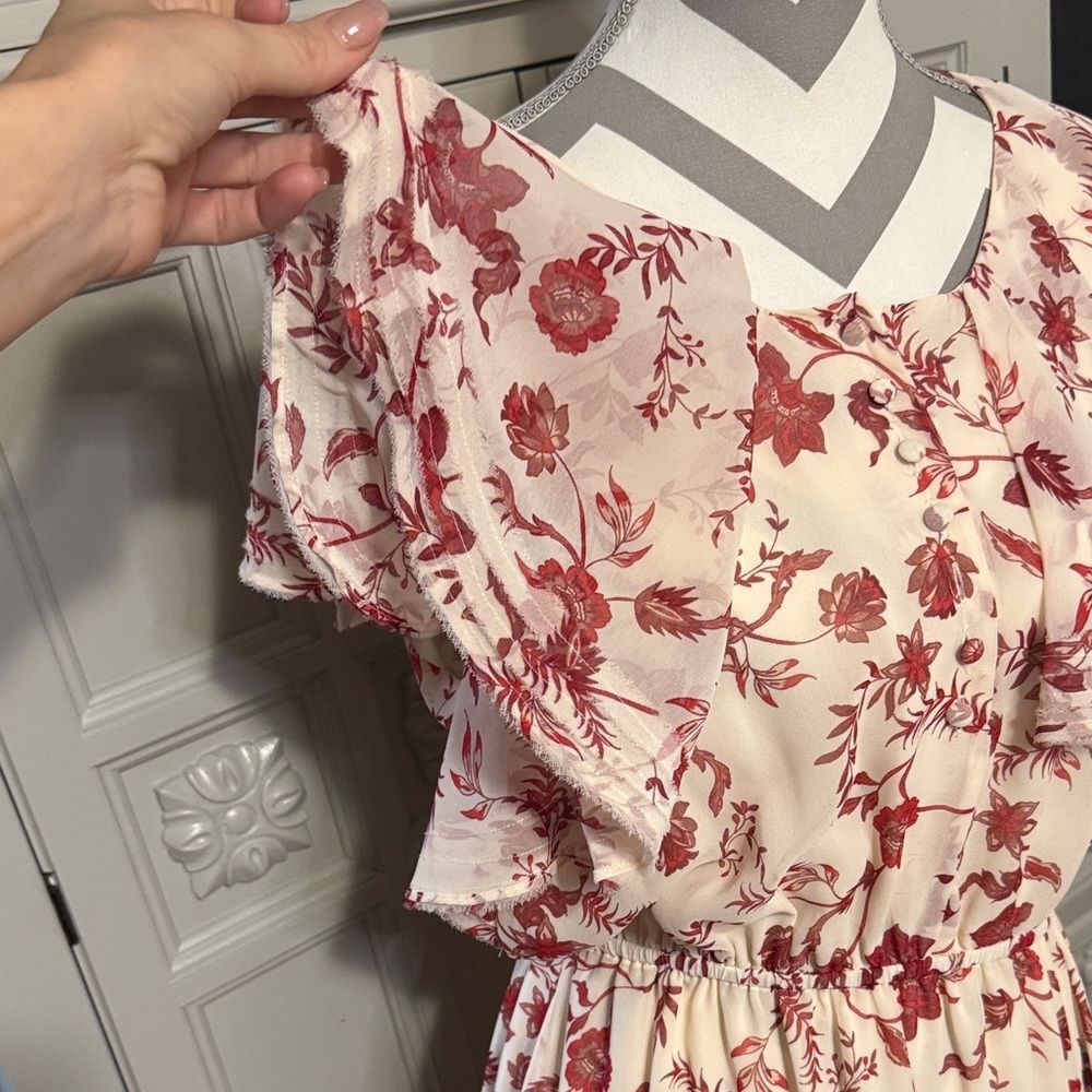 Rebecca Minkoff Floral Ruffle Dress in Red and White Size Large - Picture 4 of 16